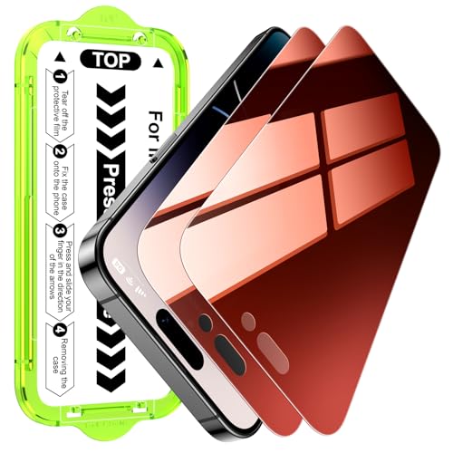 Image of Esanik 2-Pack for iPhone 14 Pro Max Sunset Color Privacy Screen Protector - Gradient Purple Anti-Spy Tempered Glass, Anti-Blue Light, Pink Military-Grade 9H Hardness,Shatterproof, Flawless Fit Tray