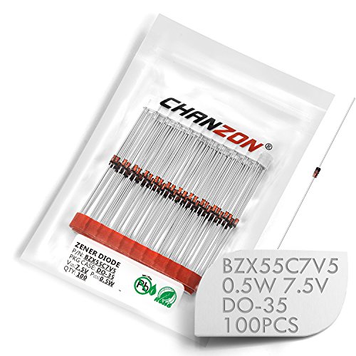 (Pack of 100 Pieces) Chanzon BZX55C7V5 (1N5236B) Zener Diode 0.5W 7.5V DO-35 (DO-204AH) Axial Diodes 0.5 Watt 7.5 Volt