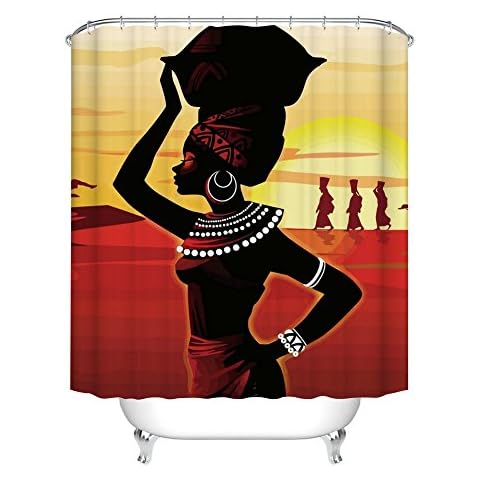 Fangkun African Woman Print Cartoon Curtains Shower Curtain - Polyester Bath Curtains Decor Sets - 12pcs Shower Hooks are Included - 72 x 72 inches Cover