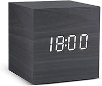 Vista 10 de Reloj despertador de madera LED alimentado por USB/AAA, control de voz, despertador de madera digital, decoración de mesa de escritorio electrónico
