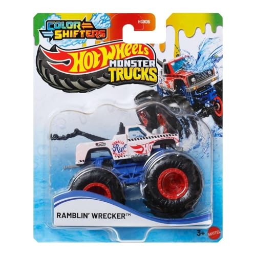 Hot Wheels Monster Trucks Vehículo de Juguete Ramblin Wrecker Color Shifter Escala 1:64 para niños de 3 años en adelante