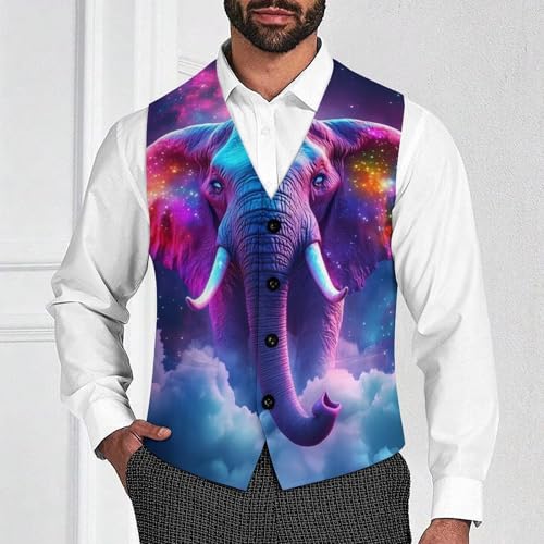 Elephant Colorful Galaxy Suit Vest for Men Waistcoat Dressy V Neck Button Down Sleeveless Business Jacket Coat4