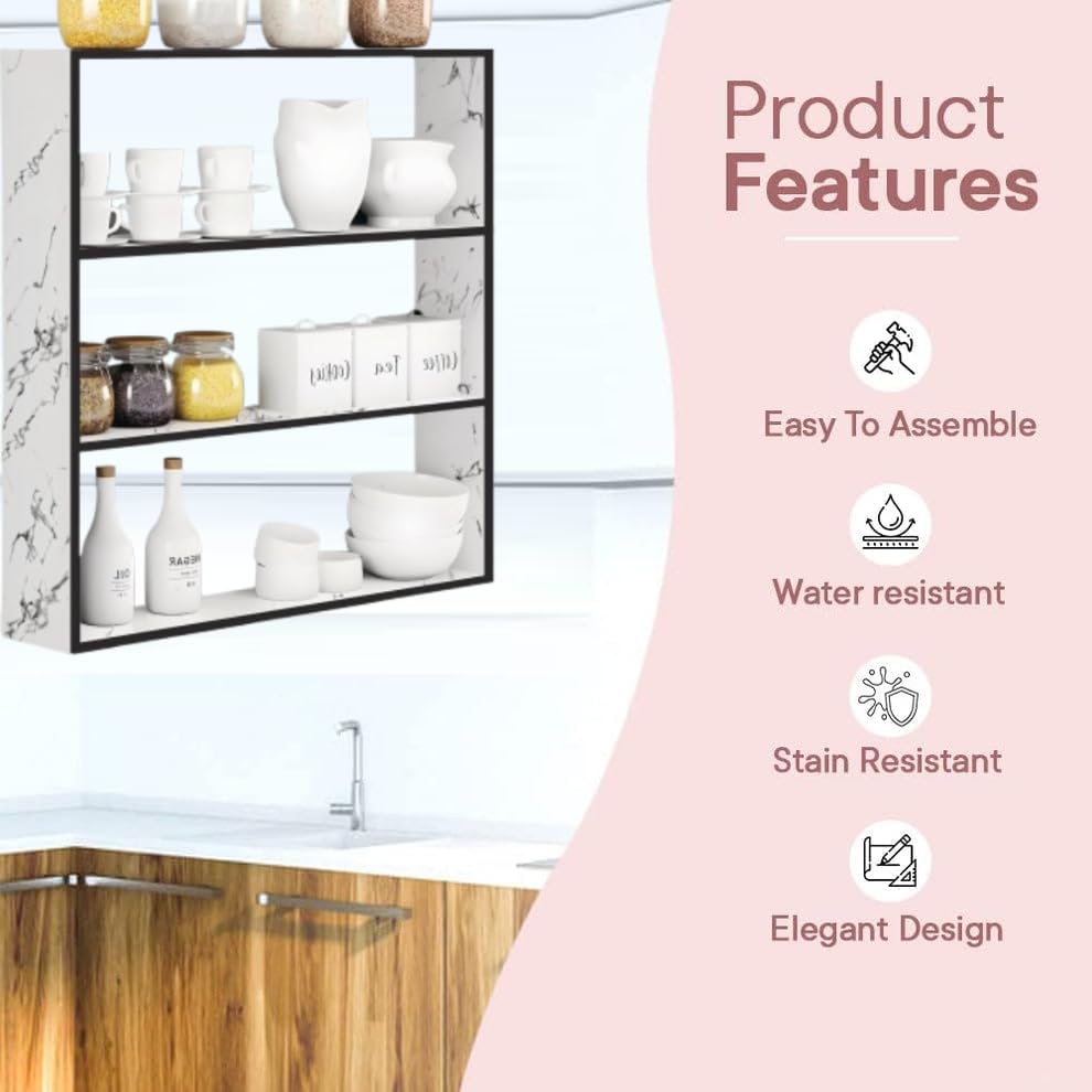 Image of Wall-Hanging Wooden Kitchen Organizer Rack Shelf Cabinet - Multipurpose Utensil Stand & Storage Shelf for Wall Mount, Wood Kitchen Rack Organizer for Spices, Jars, Mugs, and Essentials