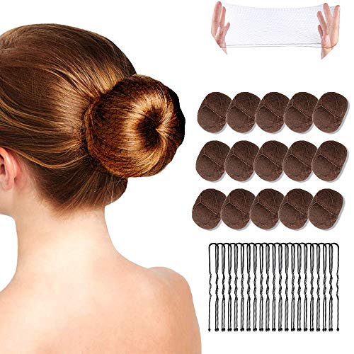AMORIX 300 Pack Hair Nets Invisible Elastic Edge Mesh 20 Inches Light Brown Nylon Hairnet for Women, Girls, Hair Bun Making, Ballet Dancer, Free 20pcs U-Shaped Hair Pins