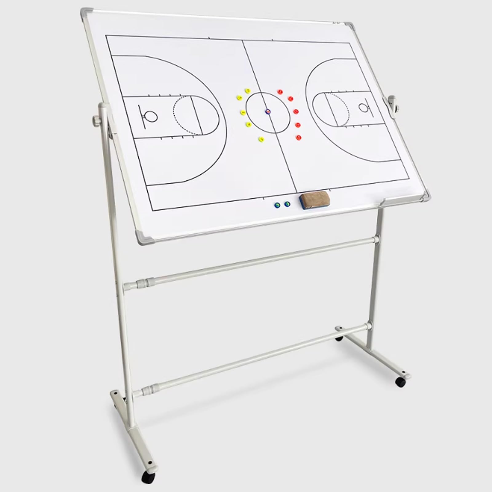 Coaches Taktiktafel Basketball, Basketball Boardmarker für Trainer, Doppelseitiges Design, Höhenverstellbar, mit Universalrollen, Ideal für das Training
