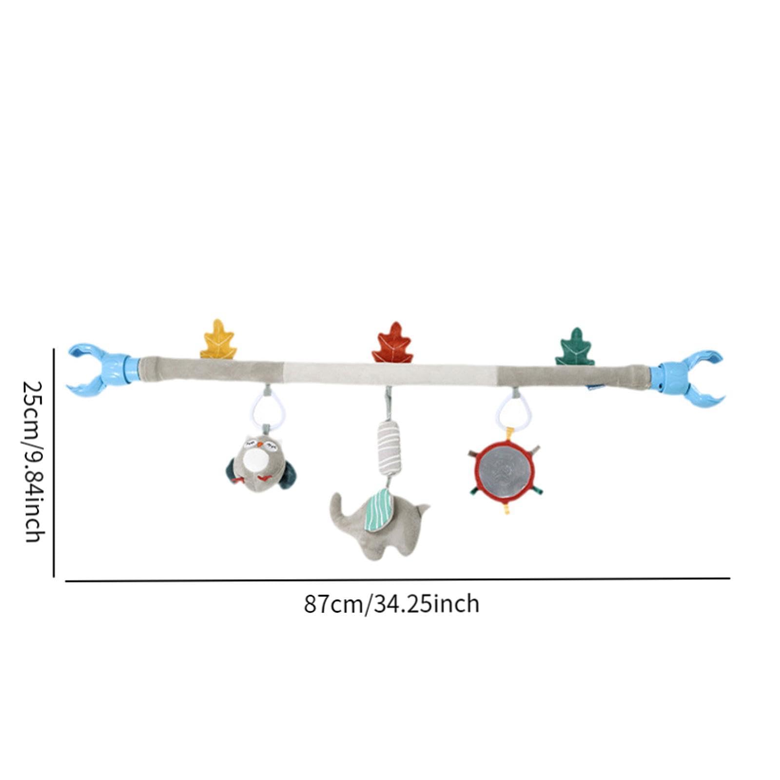 Arche de Jeu pour Poussettes, Accessoire pour Lit Bébé, Arche Suspendue Douce et Sensorielle avec Hochet pour Nouveau-nés, Ornée de Motifs de Dessins, éléphant