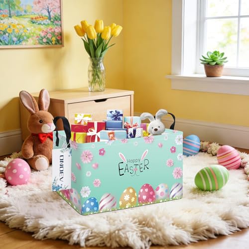 Image of Rectangular Easter Eggs Storage Basket,toy Organization Bin,Versatile Clothes Container,Gift Hamper for Girls and Boys(Easter)