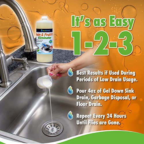 Fruit Fly Drain Treatment | Drain Fly Eliminator | All-Natural, Eliminates Gnats, Sewer Flies and More - Works in All Drains - 32 Fl Oz
