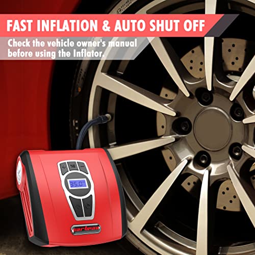 Image of CARTMAN Tire Inflator Portable Air Compressor, Auto Air Pump for Car /Bike with Digital Pressure Gauge & LED Light, Red