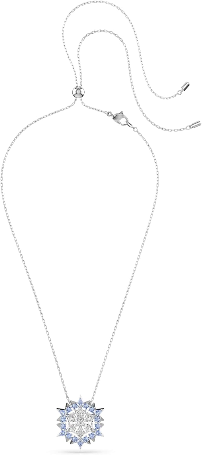 Swarovski Magic pendant and brooch, Snowflake, Blue, Rhodium finish