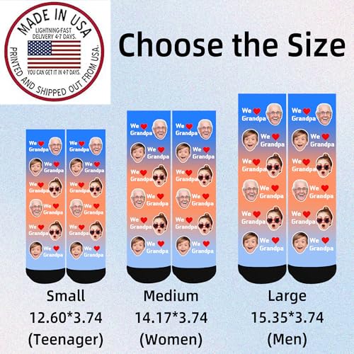 Custom Socks with FACE PHOTOS TEXT Made in USA, Personalized Funny Gifts for Birthday Christmas Wedding