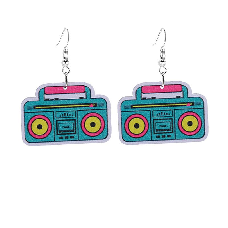 60s 70s 80s Retro Neon Earrings for Women Funny Creative Skating Shoes Disco Ball Earring Acrylic Hot Pink Drop Dangle Earring Retro Halloween