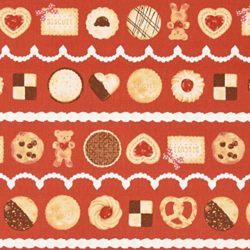 KIYOHARA クラシカルモダン クッキークリーム 生地 オックス 綿 100% 110cm巾×1mカット Col.R レッド CMOF-59C