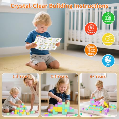 Image of Large Magnetic Blocks for kids ages 4-8-Toddler Toys,56PCS Big Magnet Building Blocks, STEM Sensory Travel Autism Montessori Toys for Boys&Girls, Learning Construction Magnetic Cubes for Birthday Gift