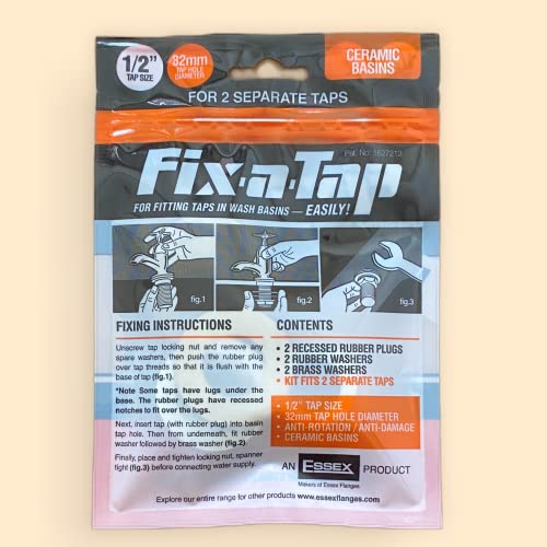 Essex Orange Fix-a-Tap Tap Fitting Kit for 1/2" Taps - for Ceramic Wash Hand Basin. Fits Two Separate Taps - Image 2