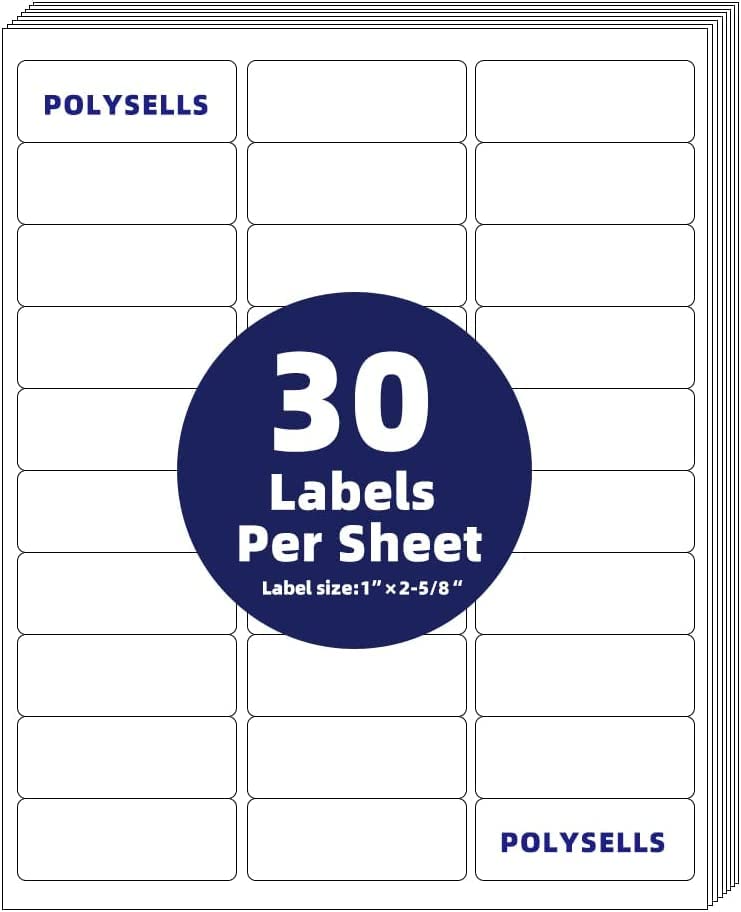 POLYSELLS 1"x2-5/8" Self Adhesive Address Labels, 30-UP Blank Shipping Labels, FUSKU, FBA Mailing Labels for Inkjet and Laser Printer, 3000 Sticker Labels (100 Sheets), 30 Labels per Sheet