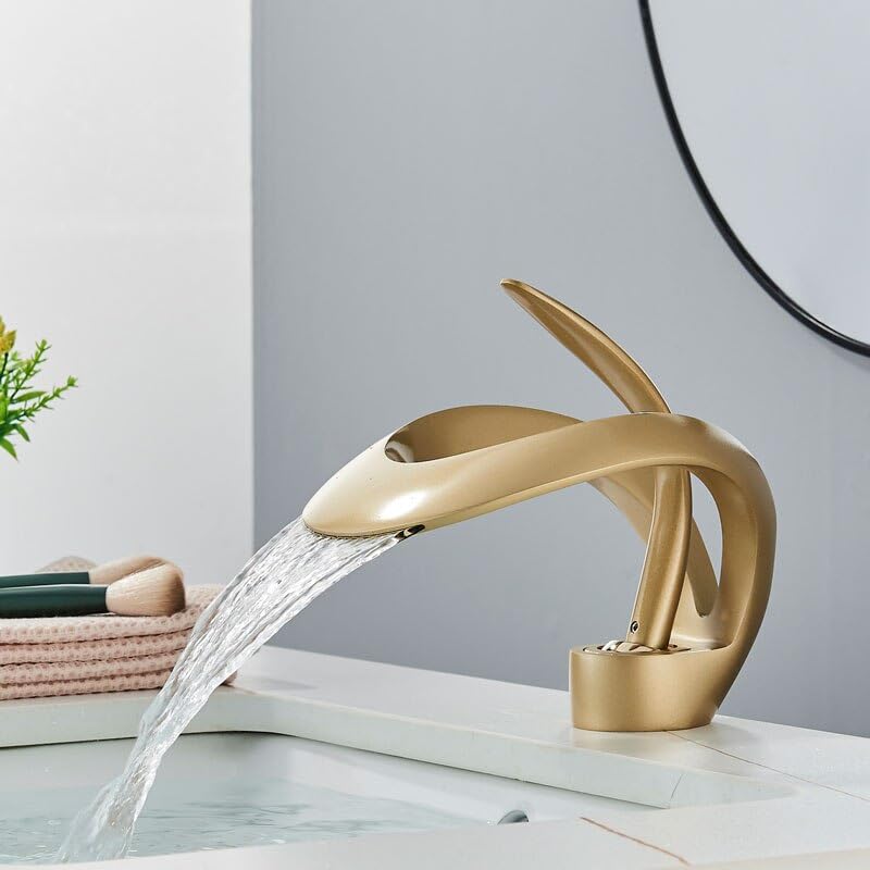 Mitigeur lavabo cascade en laiton avec commande eau chaude et froide