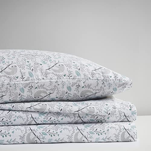 Image of Intelligent Design Cozy Soft 100% Cotton Flannel Print Animals Stars Cute Warm, Ultra Soft Cold Weather Sheet Set Bedding, Twin, Grey Sloths 3 Piece