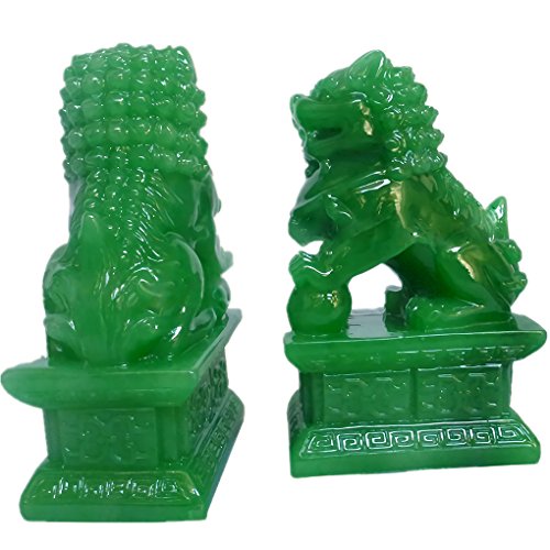 Estatuas Feng Shui 2 Piezas Perro Foo Verde Protector miniatura 2