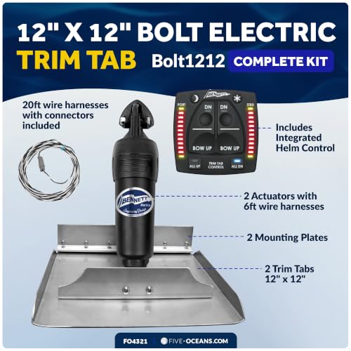 Image of Bennett Marine Bolt Electric Boat Trim Tab System 12 inch x 12 inch, Includes Integrated Helm Control, Actuators, Wires Harnesses and Mounting Hardware, Complete Kit BOLT1212, 12V DC - FO4321