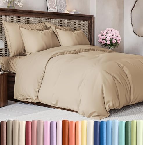 La Mejor Recopilación de Fundas de edredón de esta semana. 46 Cream Hotel - Juego de funda de edredón de lujo de tamaño matrimonial, 203.2 x 228.6 cm con 2 fundas de almohada, extra suave, fácil de cuidar y sin decoloración, funda de...