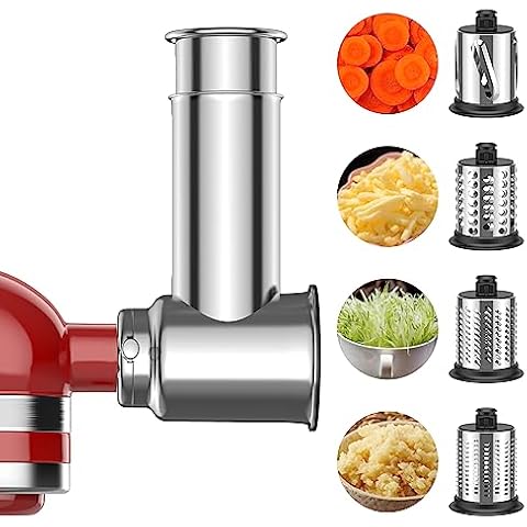 Stainless Steel Slicer Shredder Attachment for KitchenAid Mixers, Cheese Grater Attachment For Kitchenaid, Vegetable Slicer Attachment for Kitchenaid, GVODE Food Processor Attachment Cover