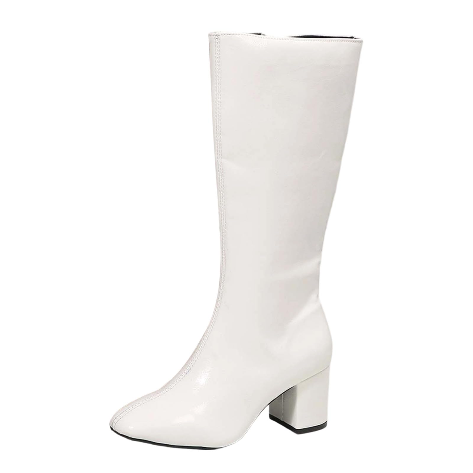 Generisch Bottines d'équitation tendance pour femme en cuir avec bout rond, talon épais et plate-forme, longueur mi-mollet, avec fermeture éclair, chaussures décontractées confortables pour l'hiver