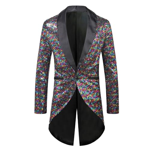 Sequin Suit Jacket for Men's Shawl Lapel One Button Tailcoat Blazer Shiny Sparkly Party Wedding Tuxedo