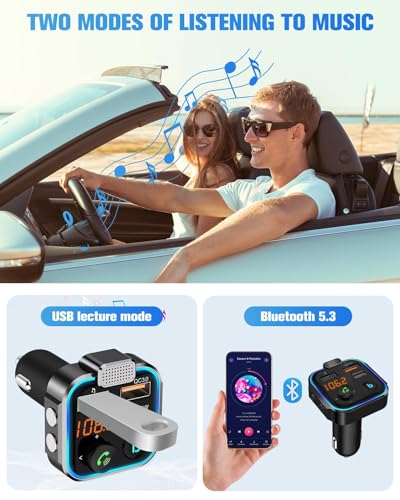 Transmisor FM Bluetooth Coche, PD 20W Adaptador inalámbrico Manos Libres para Coche Manos Libres para Coche MP3 inalámbrico de Carga rápida Tipo C QC3.0 2 Puertos USB Soporte USB y Tarjeta TF - imagen 4