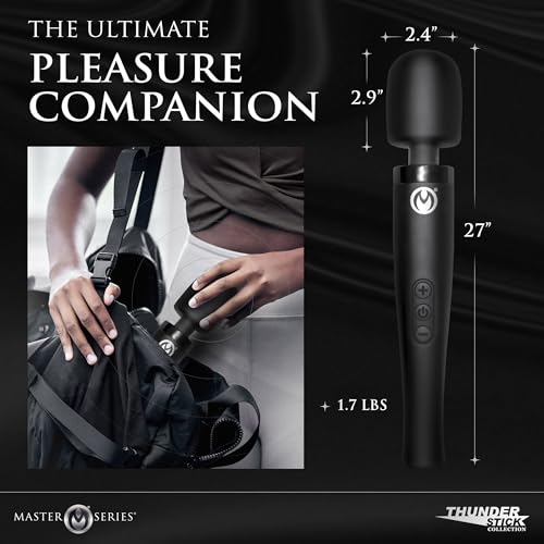 MASTER SERIES Thunderstick Pro Wand Massager for Beginners, Men, Women, & Couples. Super Powerful Vibes and Flexible Silicone Head. Designed for International Travel. Rechargeable. 6 Pieces, Black. - Image 5