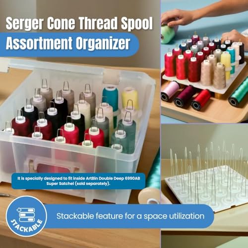 ArtBin 6901AB Cone Thread Tray, Sewing & Embroidery Serger Cone Thread Spool Assortment Organizer, Super Satchel System Accessory, Up To 25 Traditional Spools or Up To 50 Mini Spools, White by ArtBin - Image 4