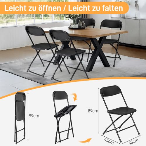 Lot de 6 chaises pliantes en métal et plastique, convient pour les jardins, restaurants, balcons et bureaux, charge maximale : 158 kg (lot de 6, noir)
