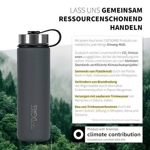 720°DGREE Edelstahl Trinkflasche Kinder 530ml “noLimit” - Auslaufsicher, für Kohlensäure, BPA-Frei - Thermosflasche, Isolierflasche mit Schraubverschluss für Schule, Sport, Fahrrad +Gratis Sportdeckel