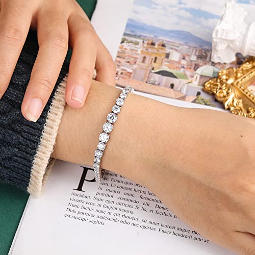 MDFUN Cubic Zirconia Tennis Bracelet for Women Men 18K White Gold Plated | Graduated CZ Bracelet | Size 6-9 inches2