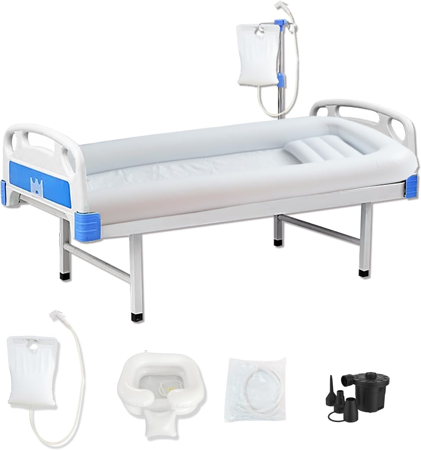 Medical Inflatable Bathtub Kit, Bed Bath, Bedside Shower Bathtub for Patients with Reduced Mobility, Includes Bed Shower, Water Bag, Electric Air Pump, Shampoo Basin