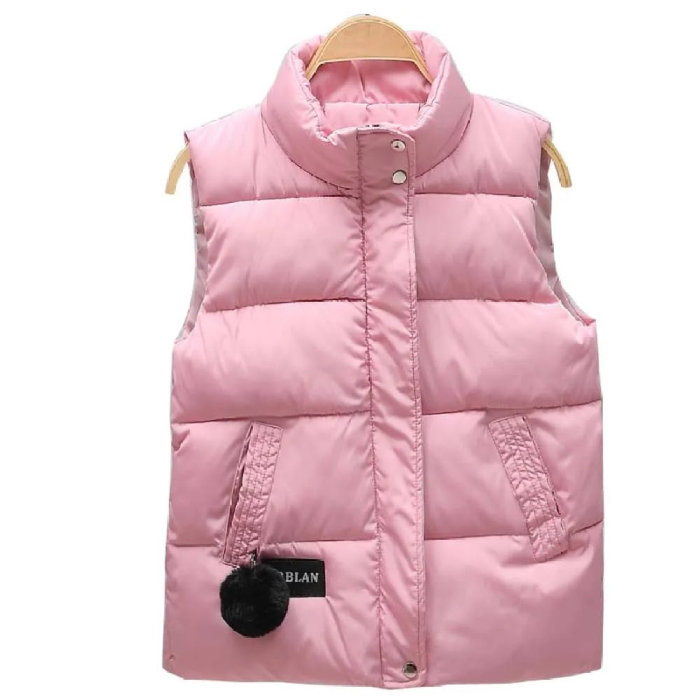 Chalecos De Invierno Con Cuello Alto Para Mujer Chaleco Corto Acolchado Para Mujer Chaqueta Informal Sin Mangas Con Cremallera Para Exteriores Chaleco Ropa De Abrigo,Rosado,Xxl