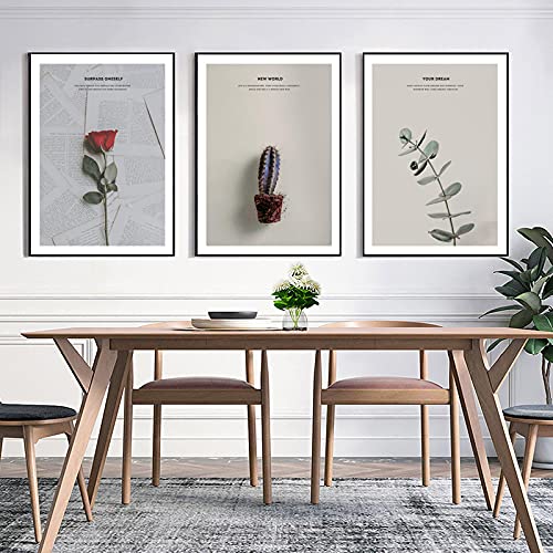 Tableau Salon Cactus Rose Modern Vintage Triptyque Toile 70x100cm Decoration Maison