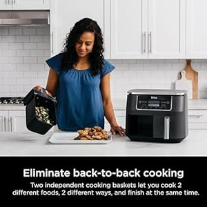 Ninja DZ201 Foodi 8 Quart 6-in-1 DualZone 2-Basket Air Fryer with 2 Independent Frying Baskets, Match Cook & Smart Finish to Roast, Broil, Dehydrate & More for Quick, Easy Meals, Grey (Renewed) Ninja DZ201 Foodi 8 Quart 6 in 1 DualZone 2 Basket Air Fryer with 2 Independent Frying Baskets Match Cook Smart Finish to Roast Broil Dehydrate More for Quick Easy Meals Grey Renewed
