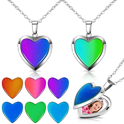2 Pieces Mood Necklaces Color Changing Necklace Heart Mood Pendant Chain Necklaces Temperature Sensing Color Changing Pendant Necklaces for Girls Women