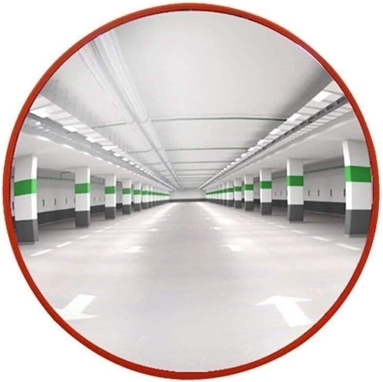 Espejo de tráfico gran angular rojo de 45cm para seguridad en almacenes y oficinas