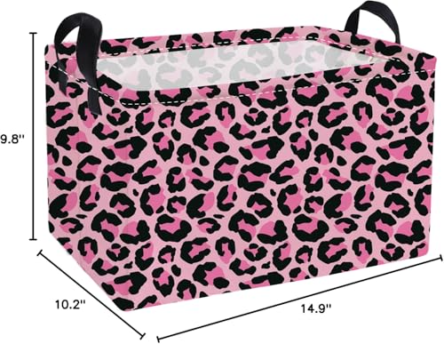 Image of Essme Rectangular Baskets,Pink Storage Basket with Handles for Room Decor, Leopard Print Box,Cute Storage Bin(Pink leopard print)