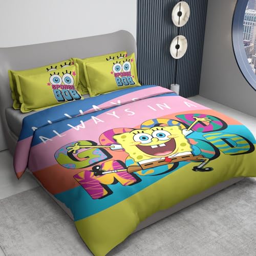 Image of Sassoon Spongebob Squarepants Digital Printed 100% Cotton Bedsheet with 2 Pillow Covers in 300TC