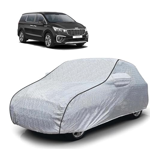 Image of Sulfar 100% Waterproof Car Body Cover Compatible with Mirror for Kia Carnival (Triple Stitched, Full Bottom Elastic, Magic Silver with Black Piping)