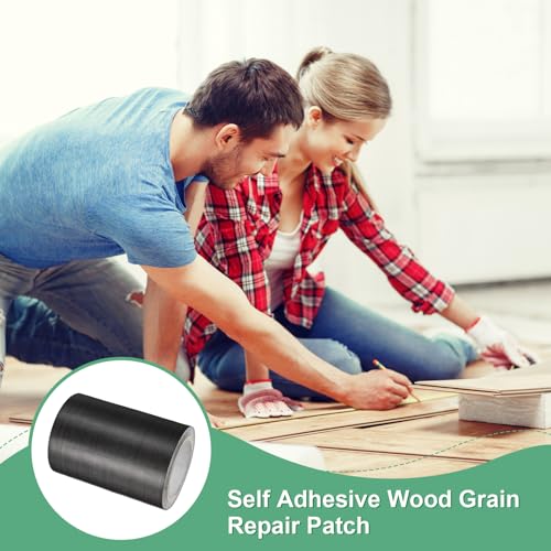 Image of M METERXITY 2-Roll Wood Grain Repair Tape, 3.15in x 15ft Textured Realistic Self-Adhesive Wood Floor Tape Contact Paper for Furniture /Floors /Home [Black]
