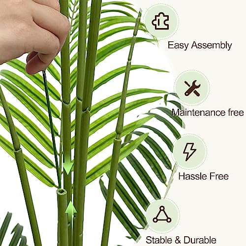 Image of 5.5ft Artificial Palm Tree - 165cm Tall Fake Areca Palm Plant with 15 Leaves and Realistic Bark Design - Faux Tropical Plants with Pot Perfect for Indoor Home, Living Room, or Bedroom Decor