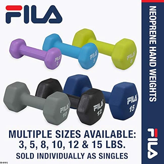 FILA Accessories Hand Weights for Women & Men - Neoprene Covered Dumbbell for Workout, Exercise & Fitness (Sold as Singles in 2 lb, 3, 5, 8, 10, 12, 15 Pounds)
