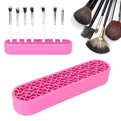 Image of AKOAK 1 Pack Silicone Makeup Brush Holder, Cosmetics Storage Box Desktop Finishing Container, Painting Pen Holder Sewing Craft Organizer (Pink)