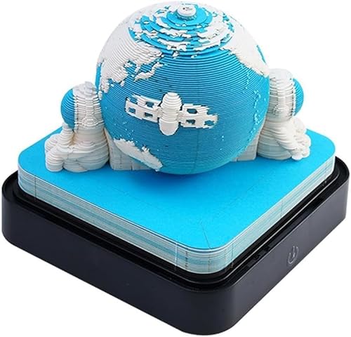 2024年3Dカレンダー ライト付き 3D かわいいデザイン 桜の木 キノコハウス 黄鶴楼 地球 パンダ カレンダー メモ帳 DIY紙彫刻 手作り メッセージペーパー (地球2)