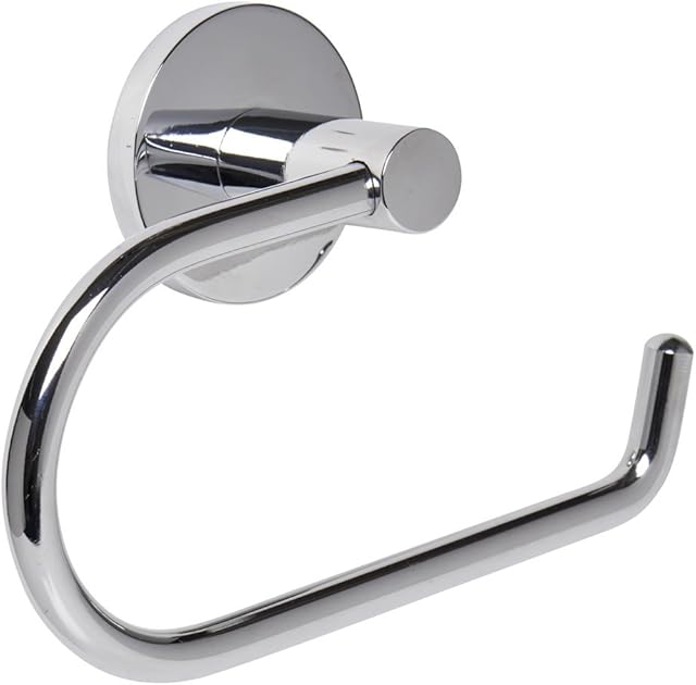 Home Treats Chrome Bathroom Toilet Roll Holder Round. Wall Mounted Toilet Paper Holder Stainless Steel (Non Self Adhesive)