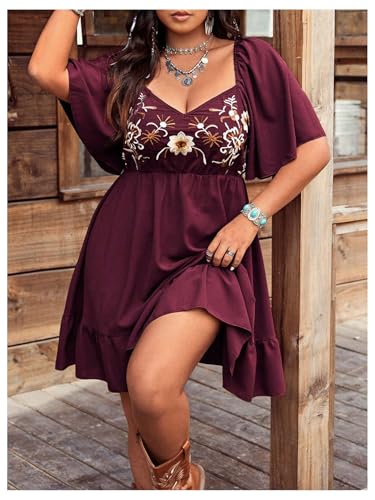 Image of Verdusa Women's Plus Size Western Boho Floral Dress Cowgirl Country Concert Vacation Outfits Flowy Summer Dresses